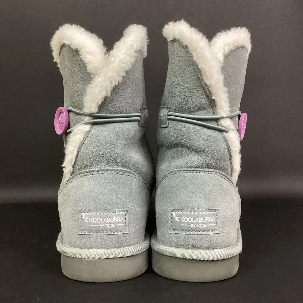 Koolaburra by Ugg Nalie Boots -Kid Sz 4 -Light Gray Suede -Faux Fur Lined Bootie
